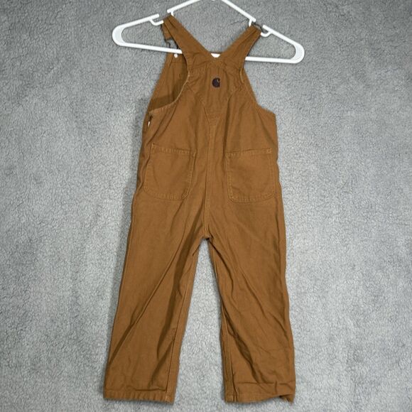 Carhartt Kids Canvas Bib Overalls Sz 3T Brown Double Knee Outdoor Farm **Stain** - Picture 6 of 10